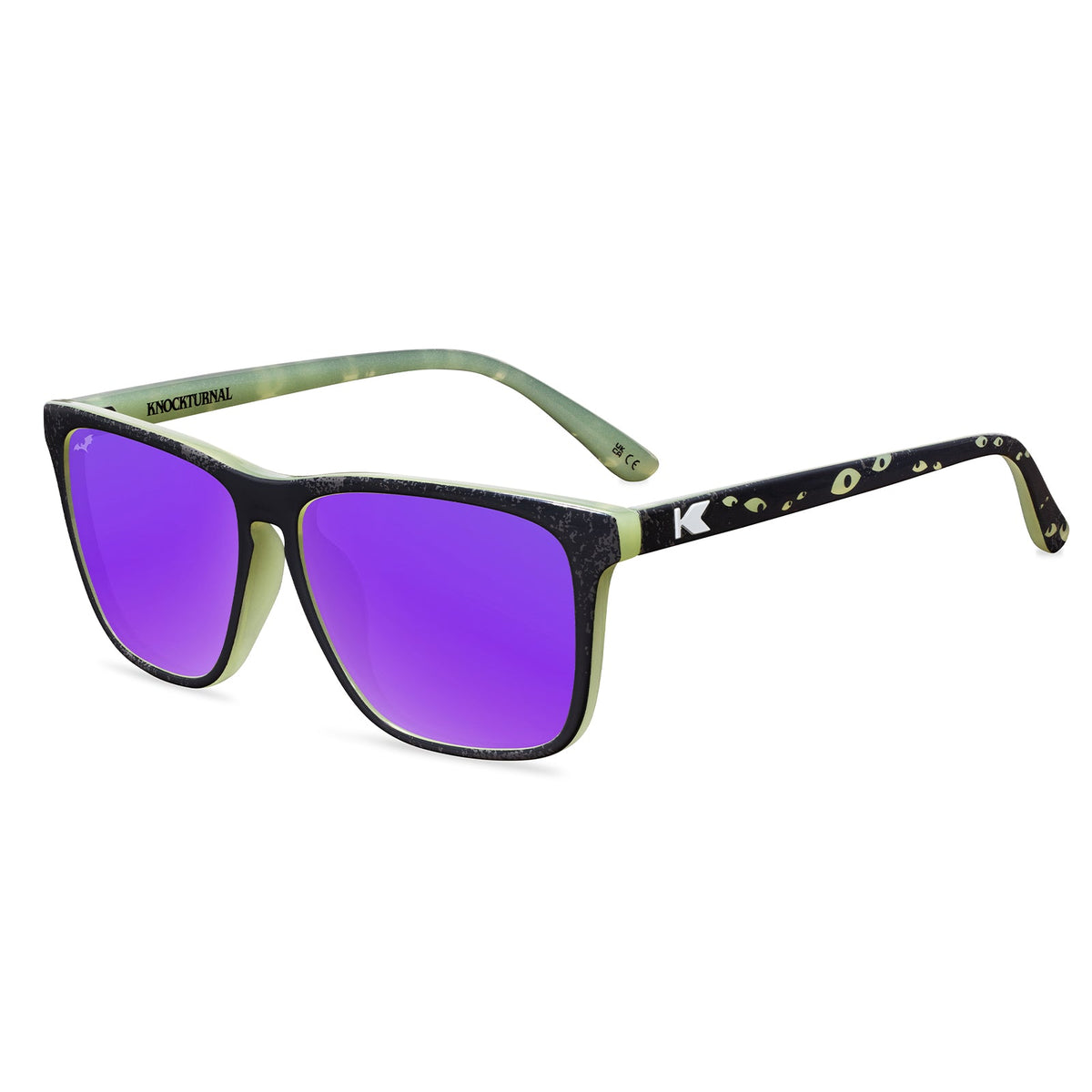 Knockaround Fast Lanes sunglasses with multicolor frames and purple mirrored lenses
