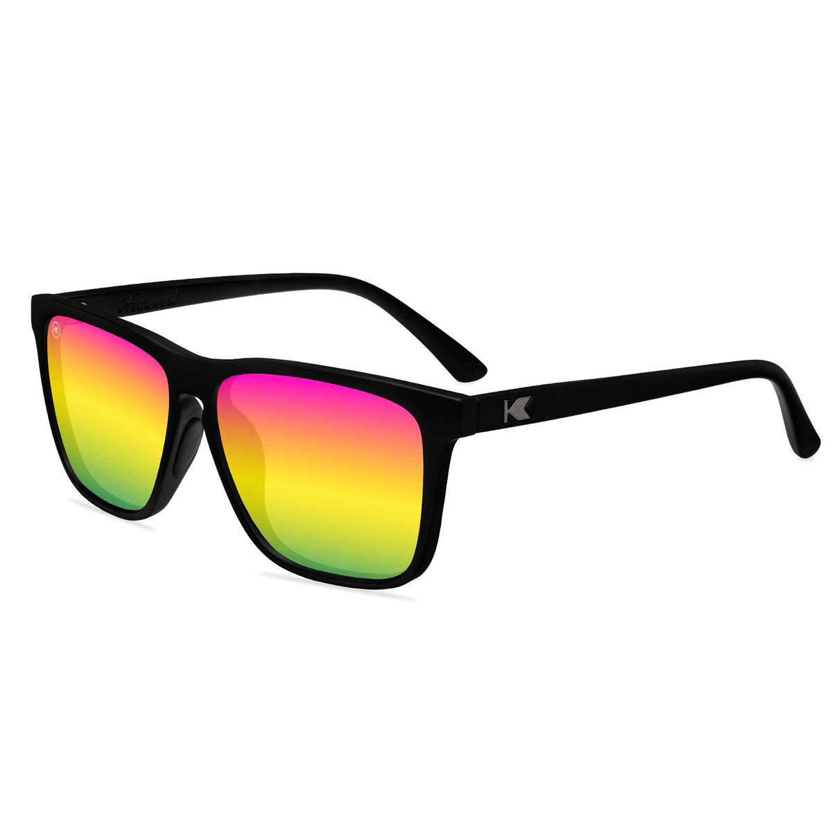 Black sunglasses with rainbow mirrored lenses
