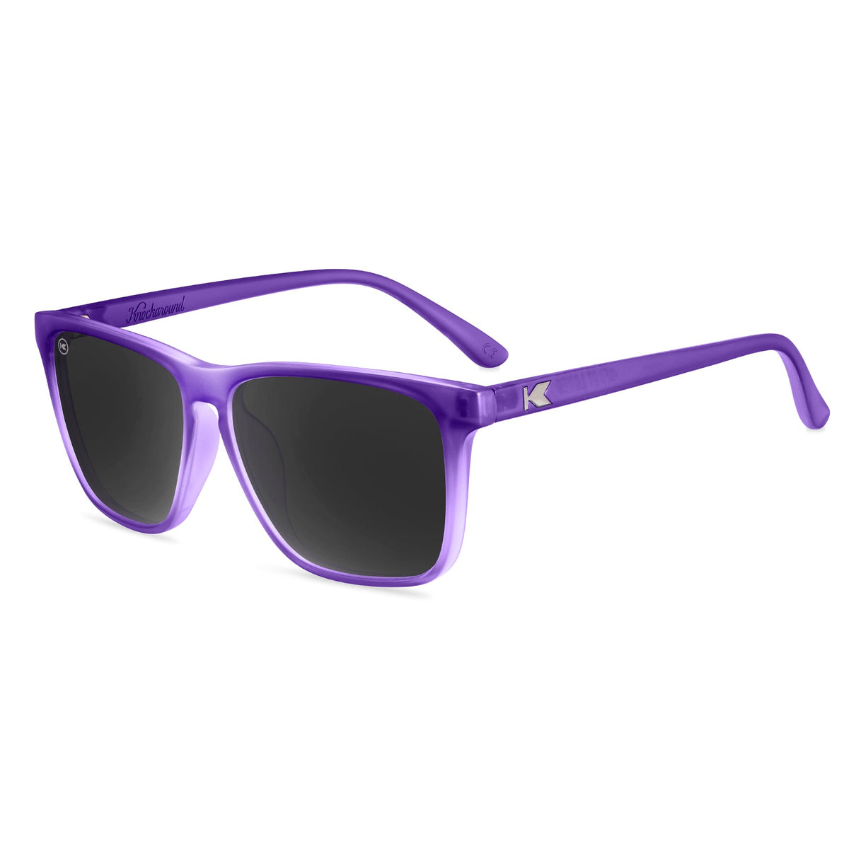 Knockaround Fast Lanes sunglasses with purple frames and black lenses