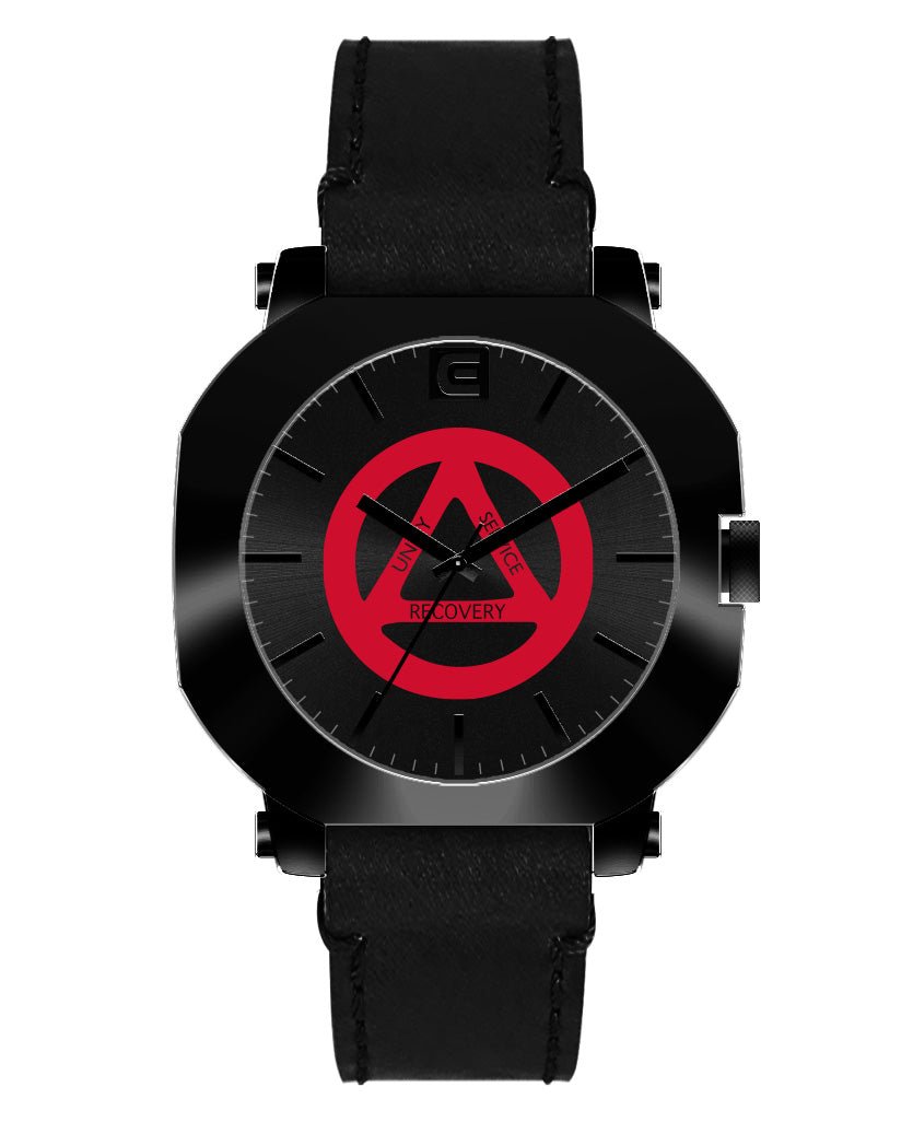 Apex Recovery watch with black cloth strap and dark dial with red recovery logo