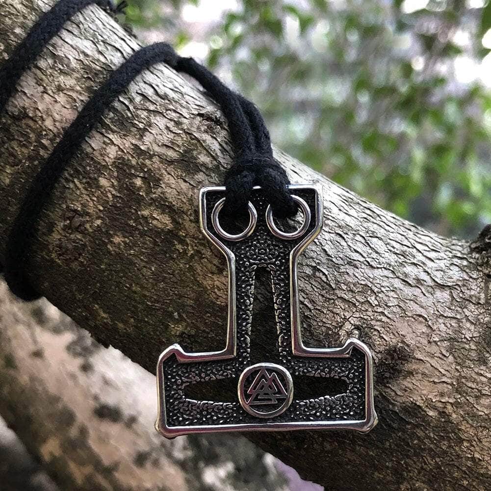 Vikings Thor's Hammer Valknut Stainless Steel Necklace - alternate angle
