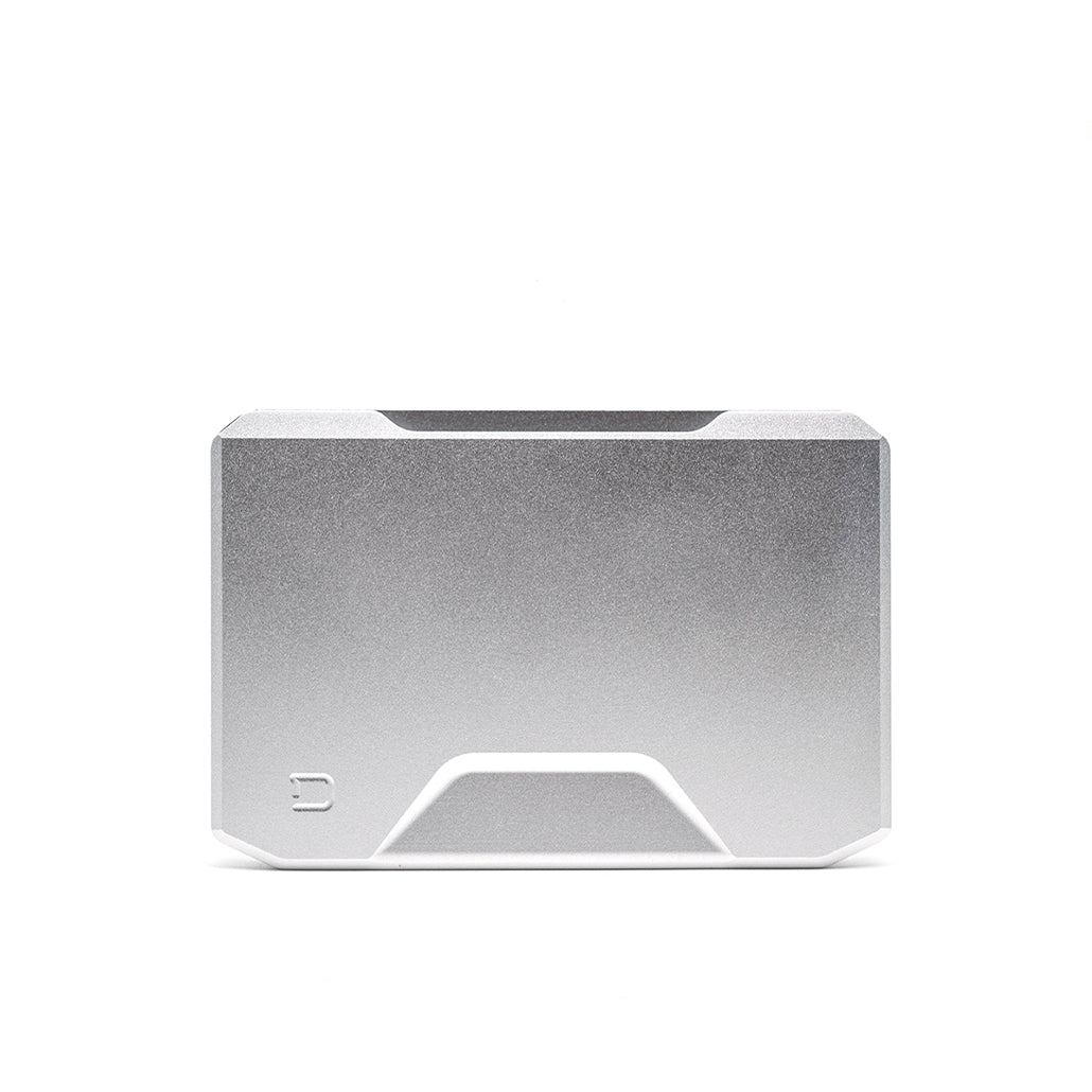 Satin silver card slide kick wallet back panel with raised grip detail