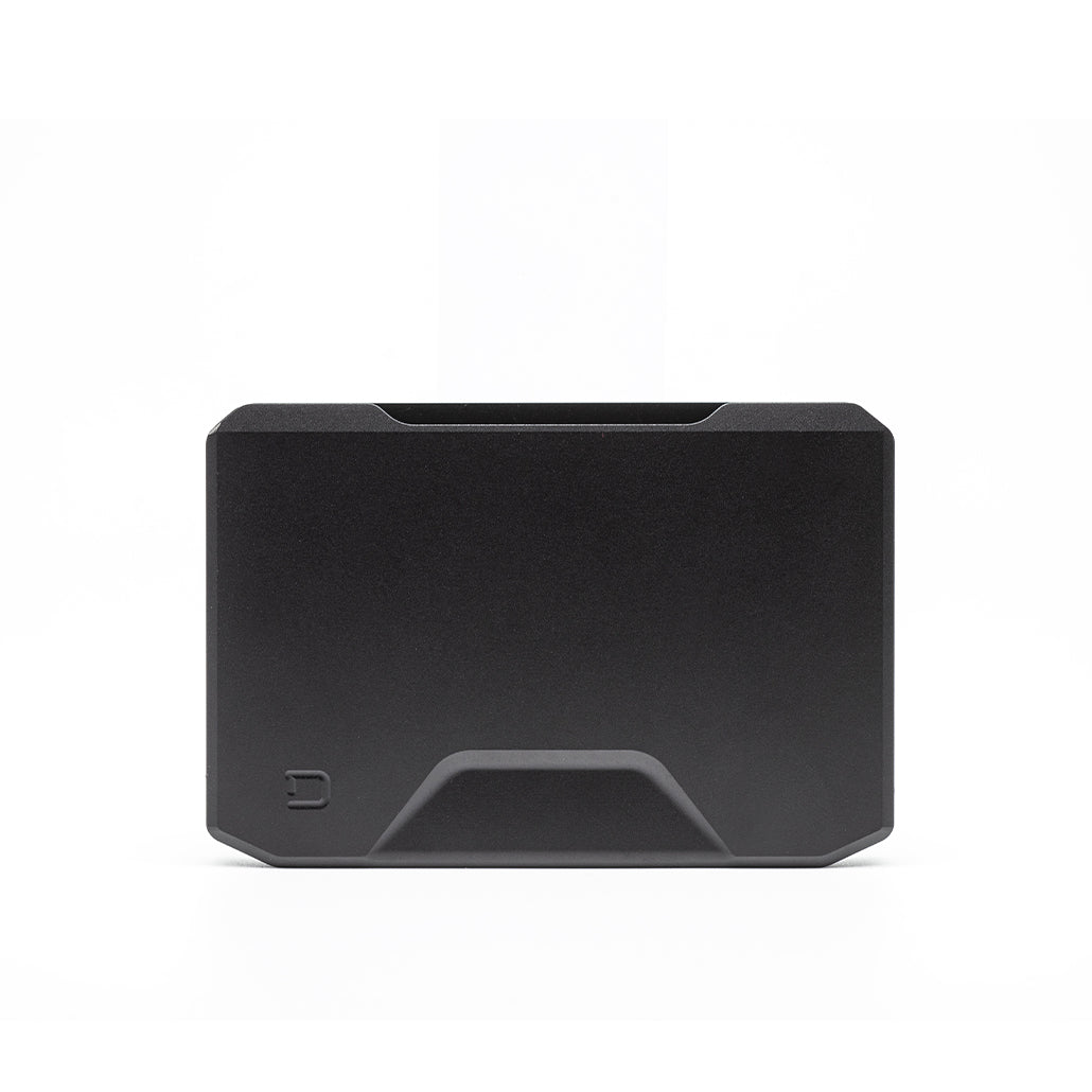 Jet black card slide kick wallet back panel with raised grip detail