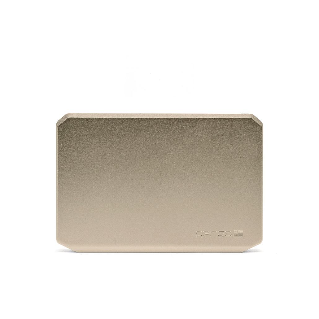 Satin gold Dango SK1 Slide Kick Wallet, reverse side with engraved logo