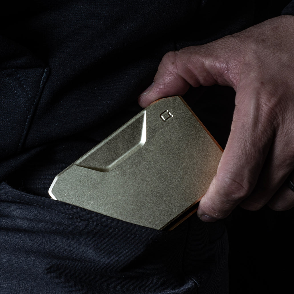 Dango SK1 Slide Kick Wallet shown from the reverse side while being pocketed