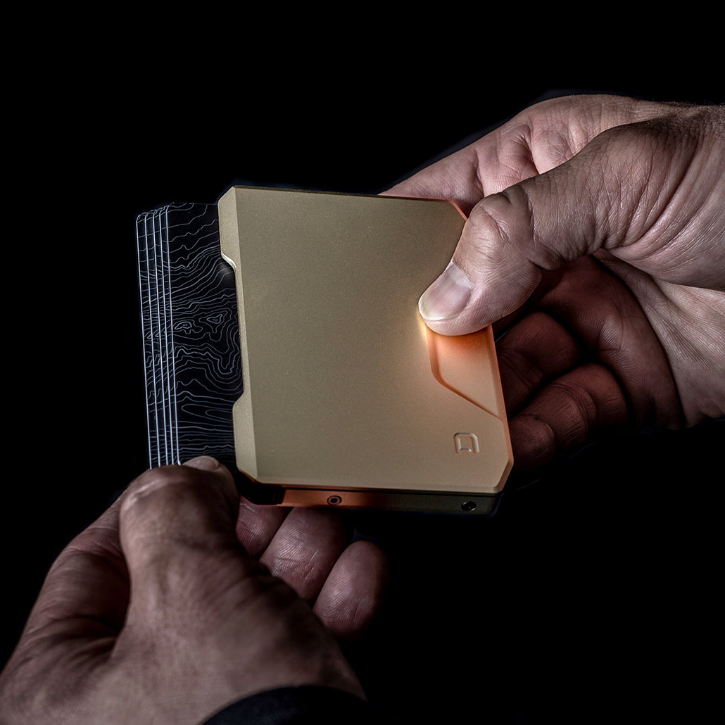 Dango SK1 Slide Kick Wallet with cards partially extended by its slide mechanism