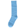 Solid aquamarine blue crew sock with a ribbed cuff and small toe logo