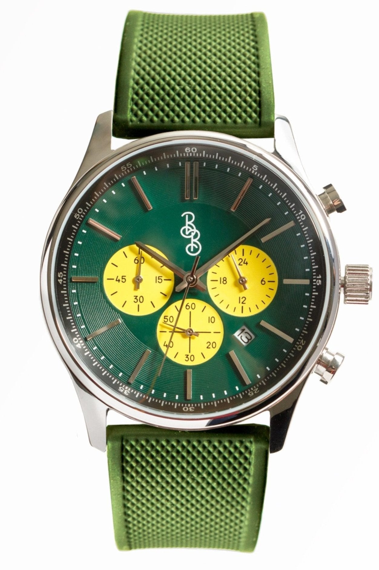 Green and Yellow Chronograph - close-up detail view